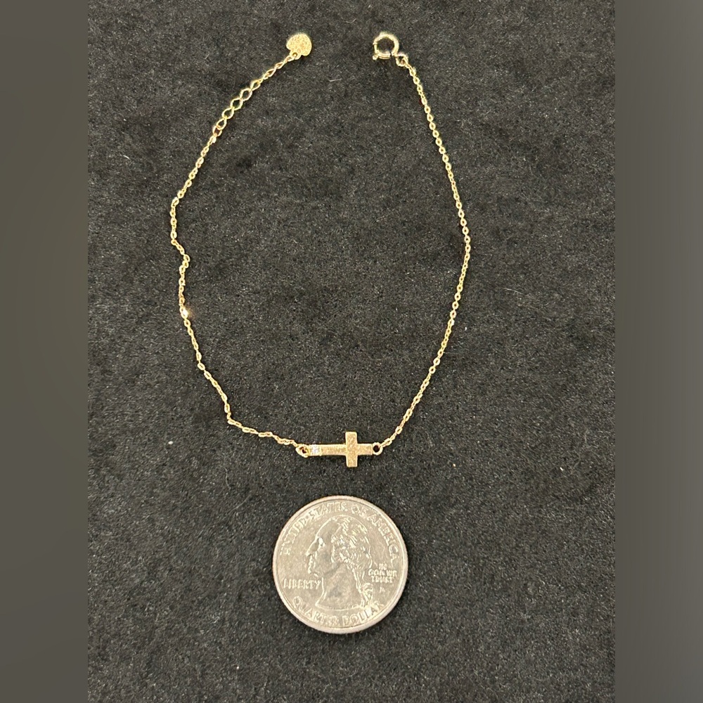14K Delicate Cross Bracelet/ Anklet w/ Diamond Accent - Picture 2 of 4